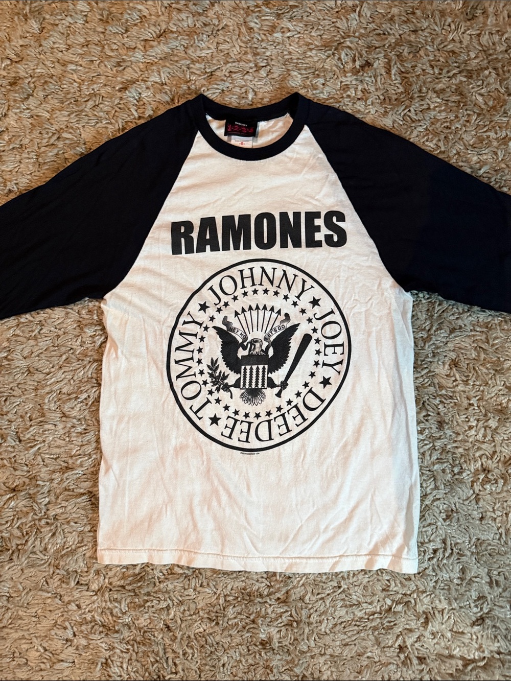 Ramones 1-2-3-4 Punk Rock Band Raglan Baseball Tee Black & White Men's Size S